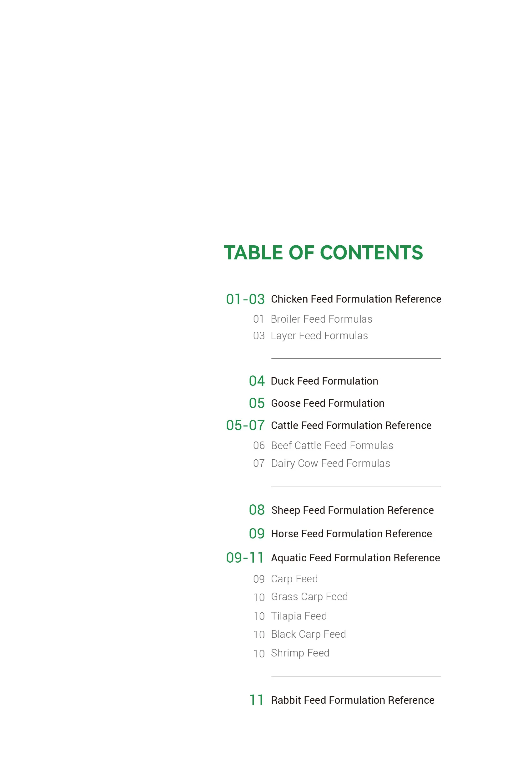 feed formulation reference content