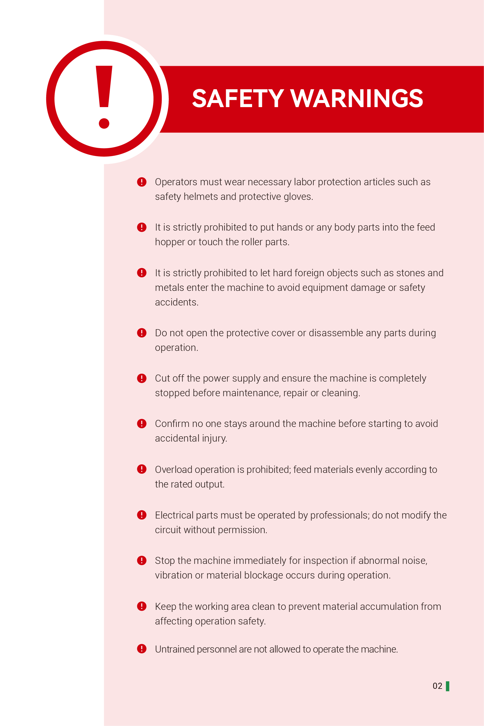 safety warning and operation introduction