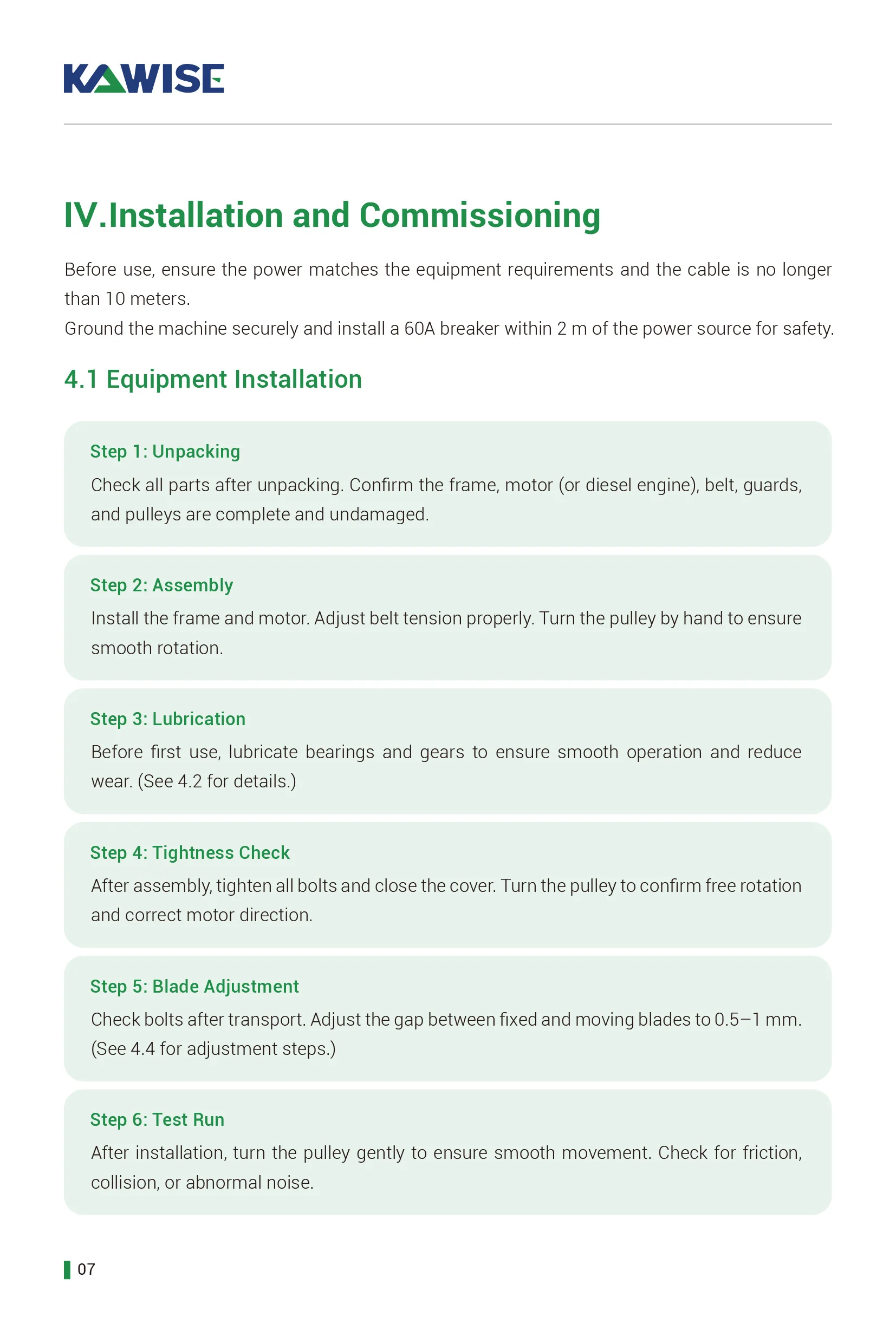 installation and commission