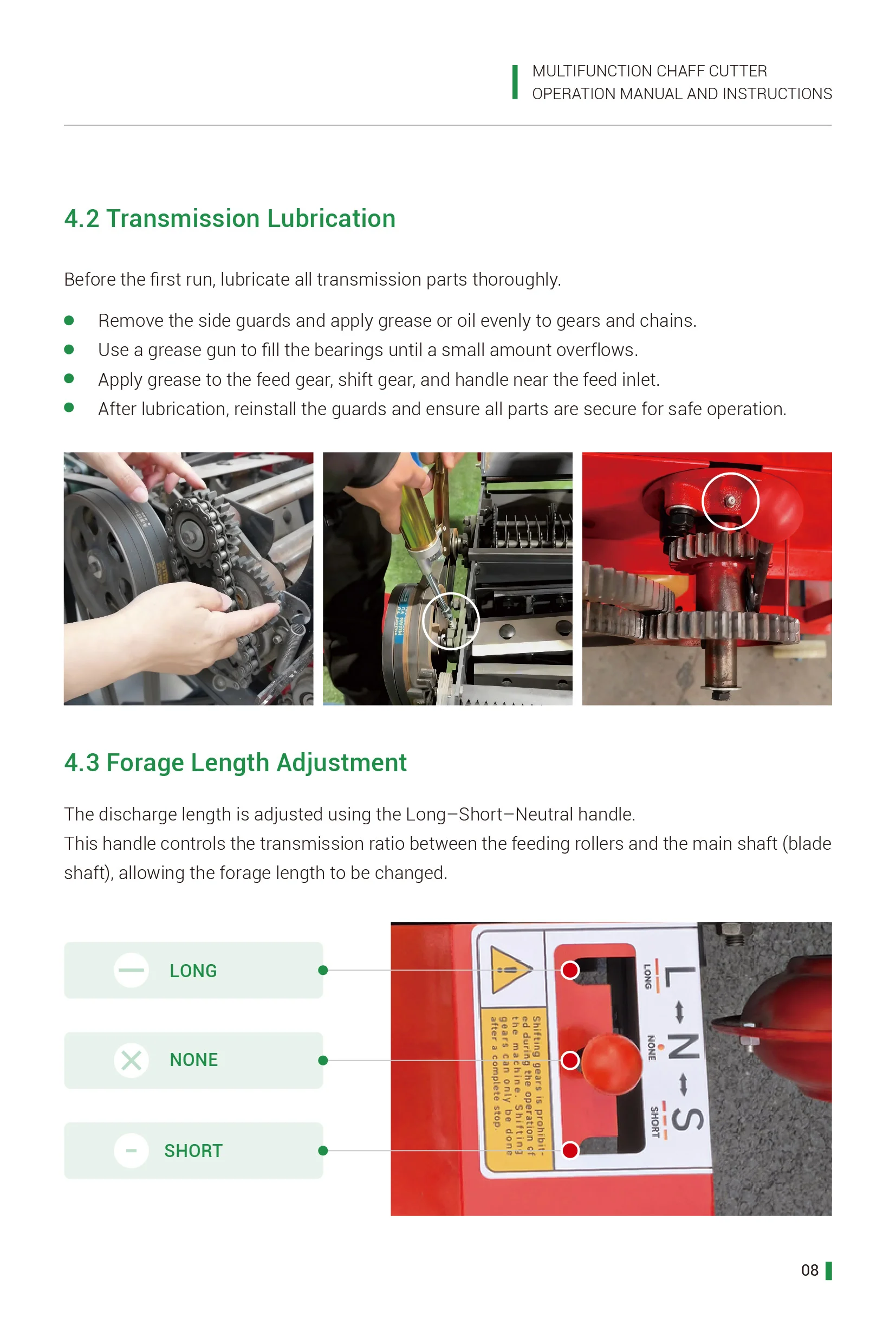 transmission lubrication of chaff cutter machine