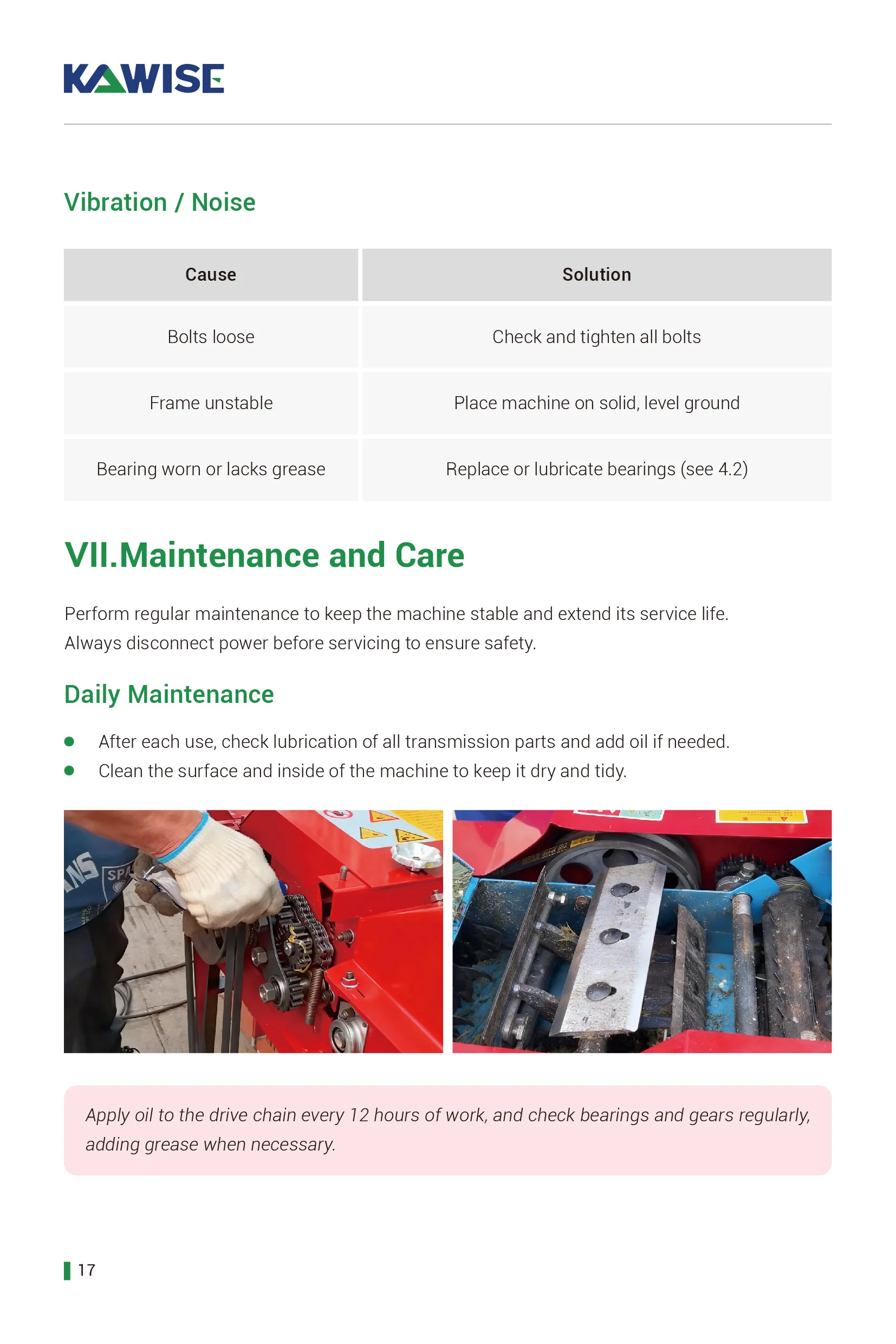 maintenance and care 