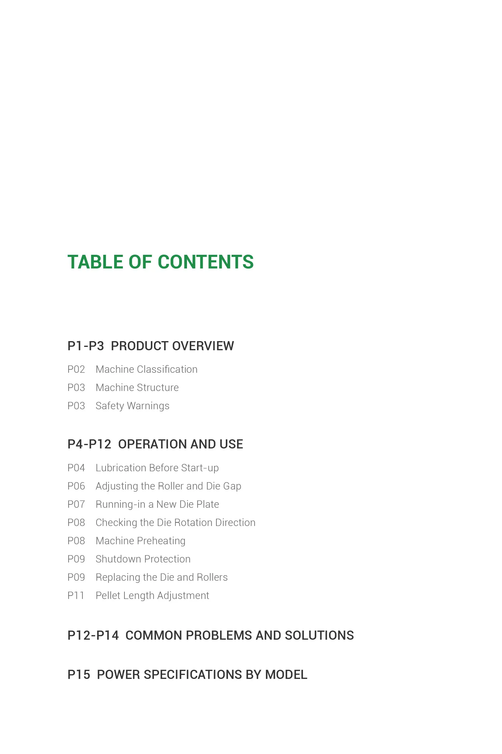 feed pellet machine manual content