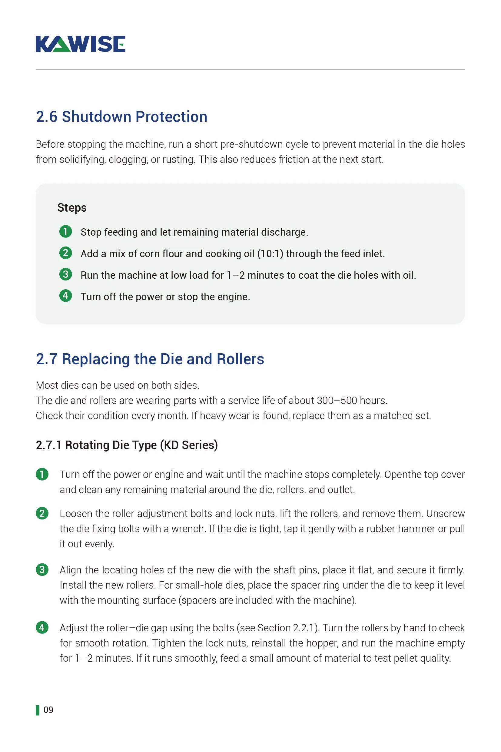 replacing die and rollers steps
