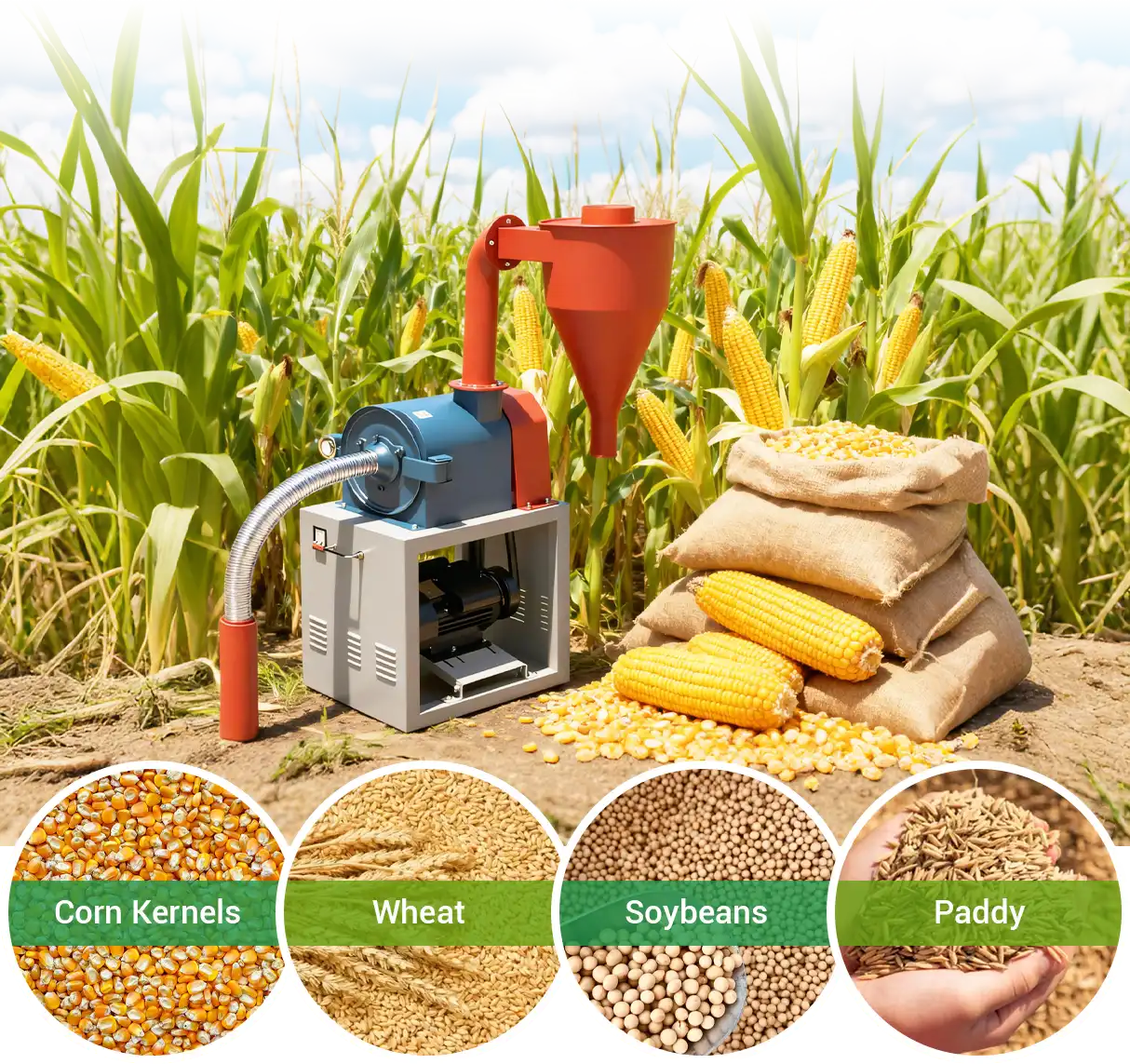 self priming grain crusher for grain