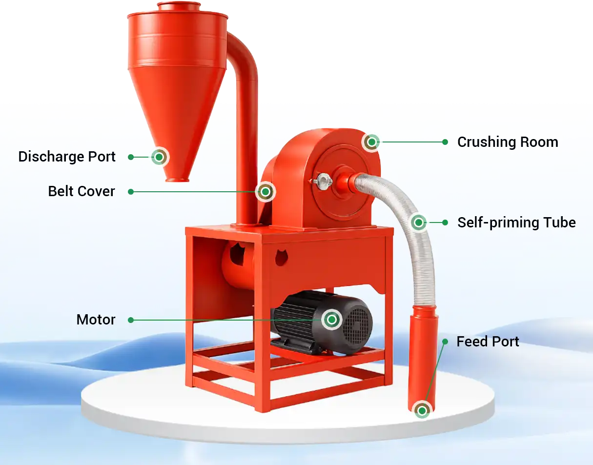 self priming grain crusher structure